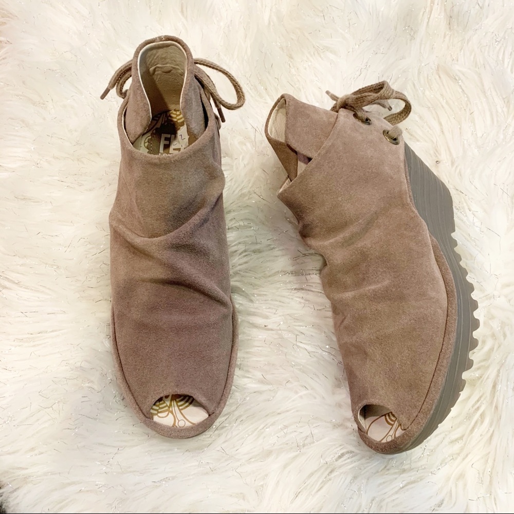 Fly London Yema Open Toe Suede Wedge - Picture 1 of 14